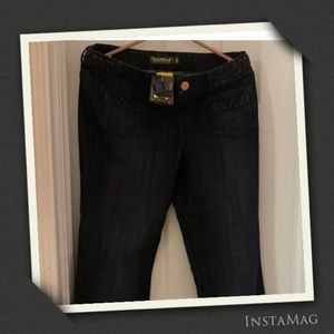 New Braided waistline pocket dark wash denim jeans